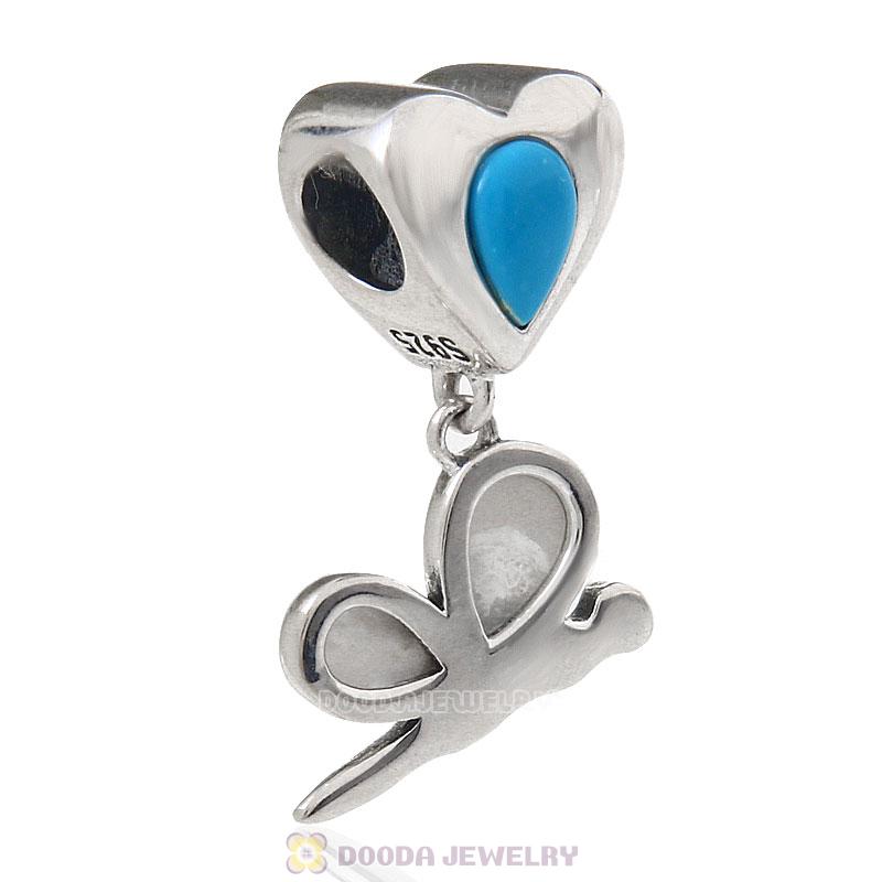  925 Sterling Silver Natural Blue Turquoise Fairy Love Dangle Charm