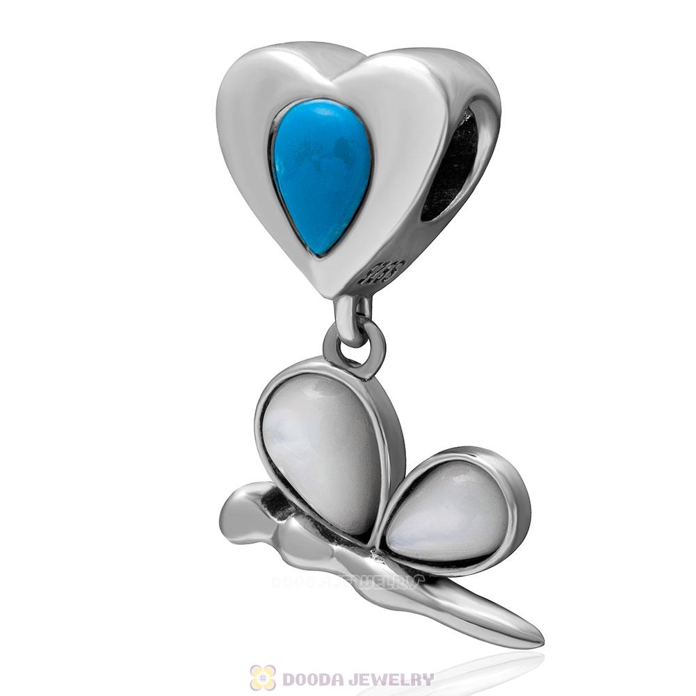  925 Sterling Silver Natural Blue Turquoise Fairy Love Dangle Charm