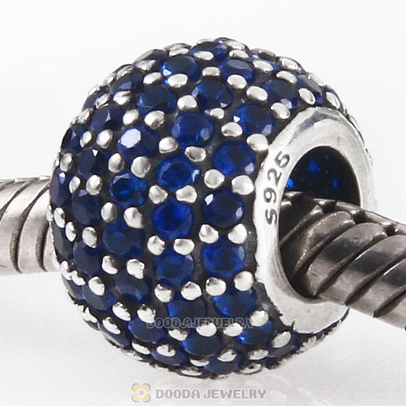 925 Sterling Silver Blue Pave Lights with Sapphire CZ Bead