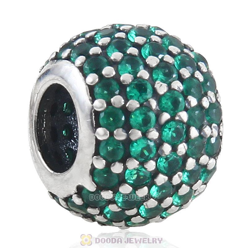 925 Sterling Silver Green Pave Lights with Emerald CZ Bead