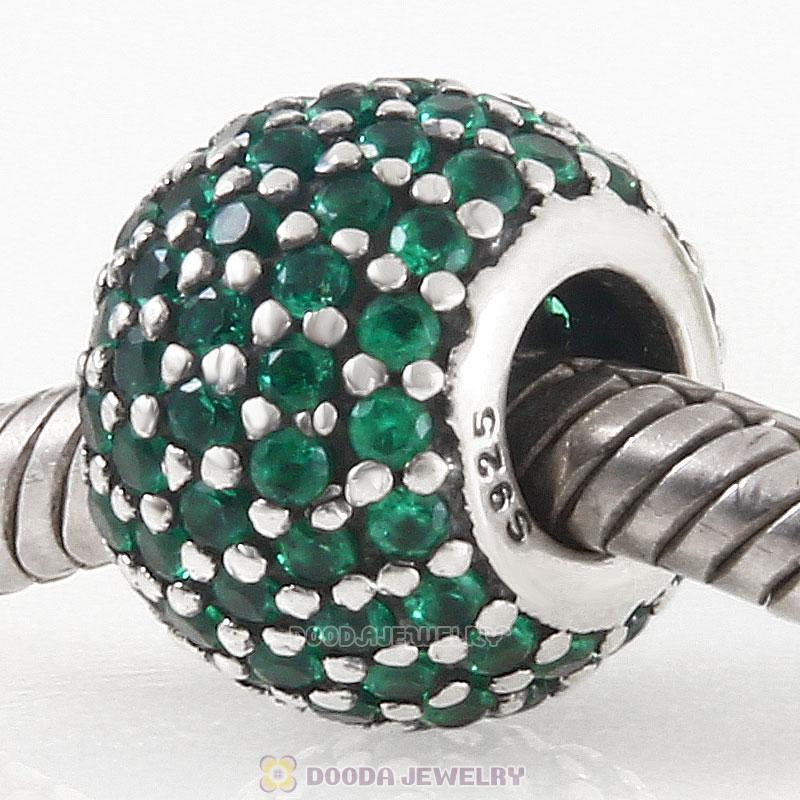 925 Sterling Silver Green Pave Lights with Emerald CZ Bead