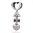 925 Sterling Silver Fashionably Tied Charm with Lt Siam Austrian Crystals