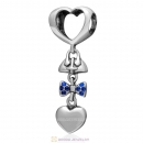 925 Sterling Silver Fashionably Tied Charm with Sapphire Austrian Crystals