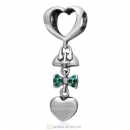 925 Sterling Silver Fashionably Tied Charm with Emerald Austrian Crystals