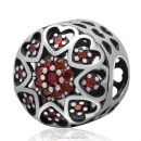 925 Sterling Silver Openwork Love Heart Charm Bead with Orange Cz