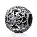 925 Sterling Silver Pave Lucky Four Leaf Clover with Clear Stone Charm Bead