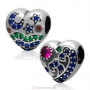 925 Sterling Silver Moon and Stars on Blue Sea Heart Bead Charm with Stone