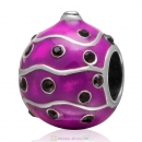 925 Sterling Silver Merry Christmas Ball Enamel Charm Bead with Jet Crystal