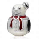 925 Sterling Silver Christmas Happy Snowman with White and Red Enamel Charm Bead