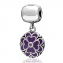 925 Sterling Silve Purple Enamel Clover Dangle Clip Bead with Purple CZ