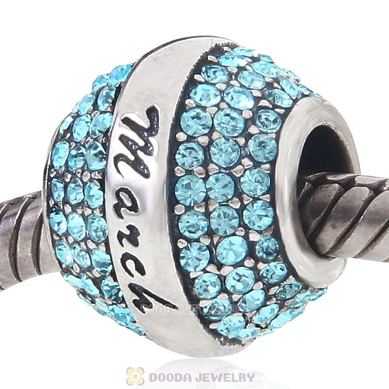 925 Sterling Silver March Birthstone Round Bead