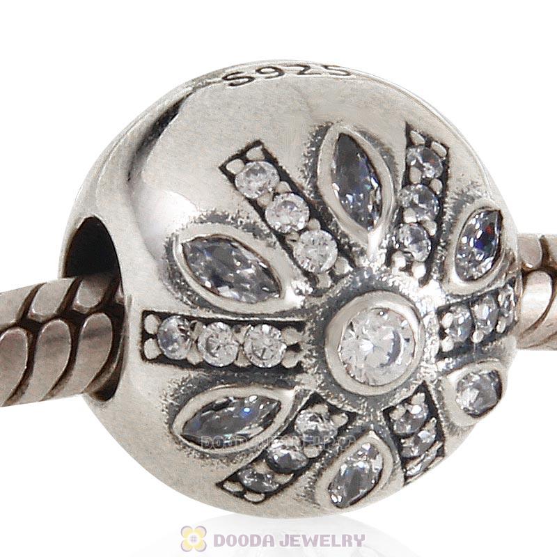 European 925 Sterling Silver Snowflake Charm Clear Stone Bead