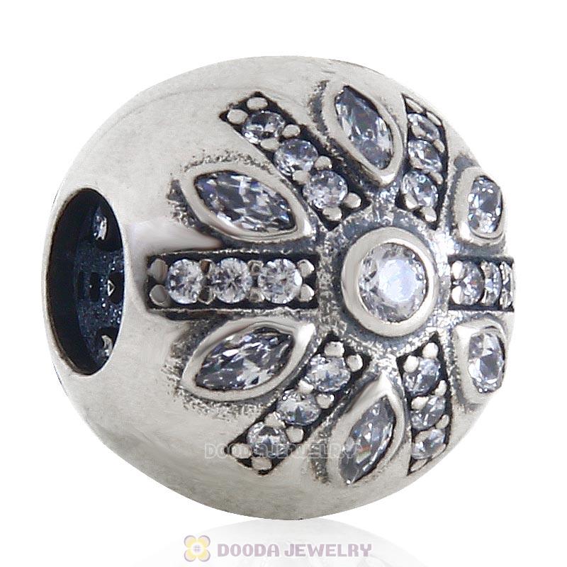 European 925 Sterling Silver Snowflake Charm Clear Stone Bead