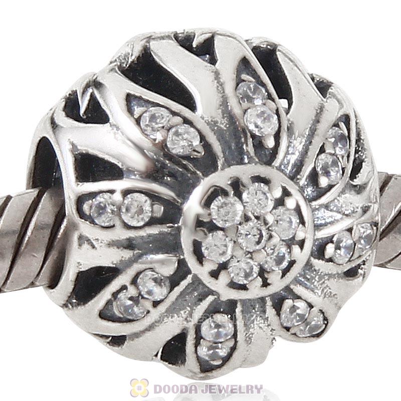 925 Sterling Silver Sunflower Charm with Clear Zircon Stone 