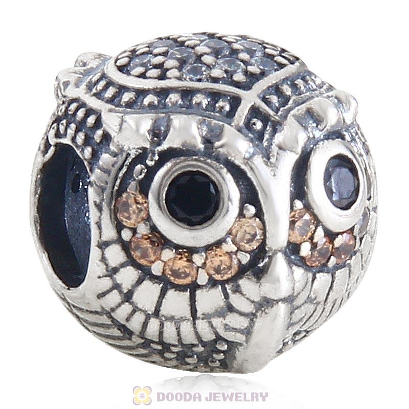 925 Sterling Silver Wise Owl Stone Charm Bead