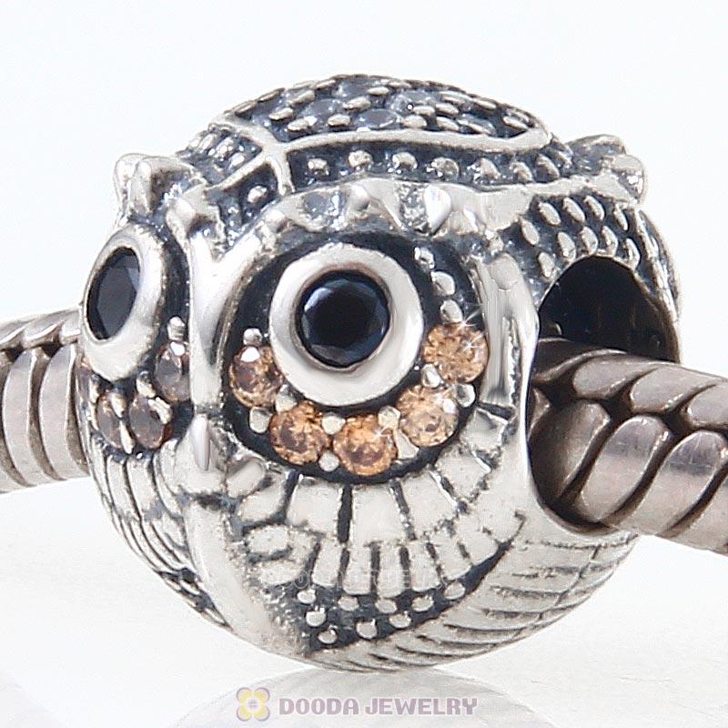 925 Sterling Silver Wise Owl Stone Charm Bead