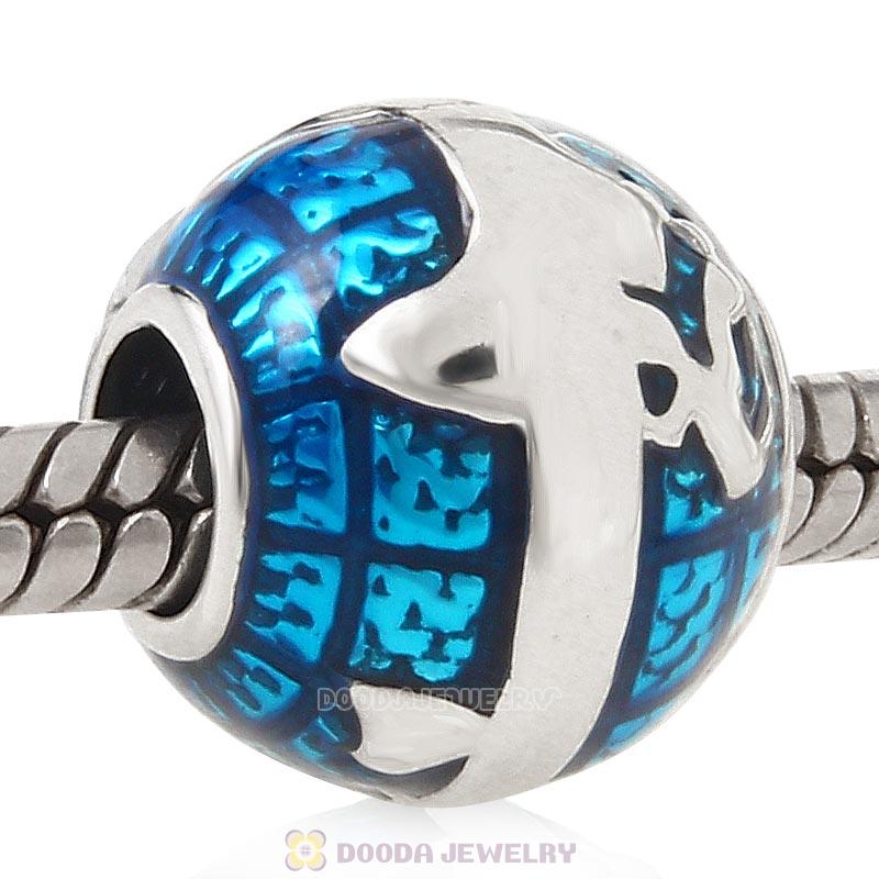 925 Sterling Silver Blue Earth Enamel Charm Bead