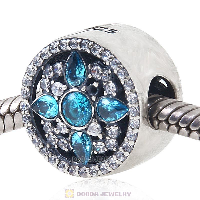 925 Sterling Silver Shimmering Blue Cz Charm Bead
