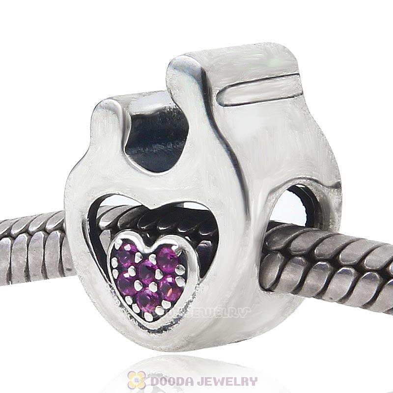 925 Sterling Silver Mother Child Love Charm with Fuchsia Stone