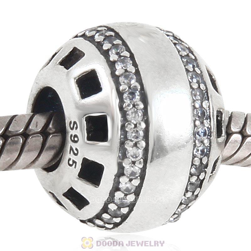 925 Sterling Silver European Style Bead with Clear Stone 