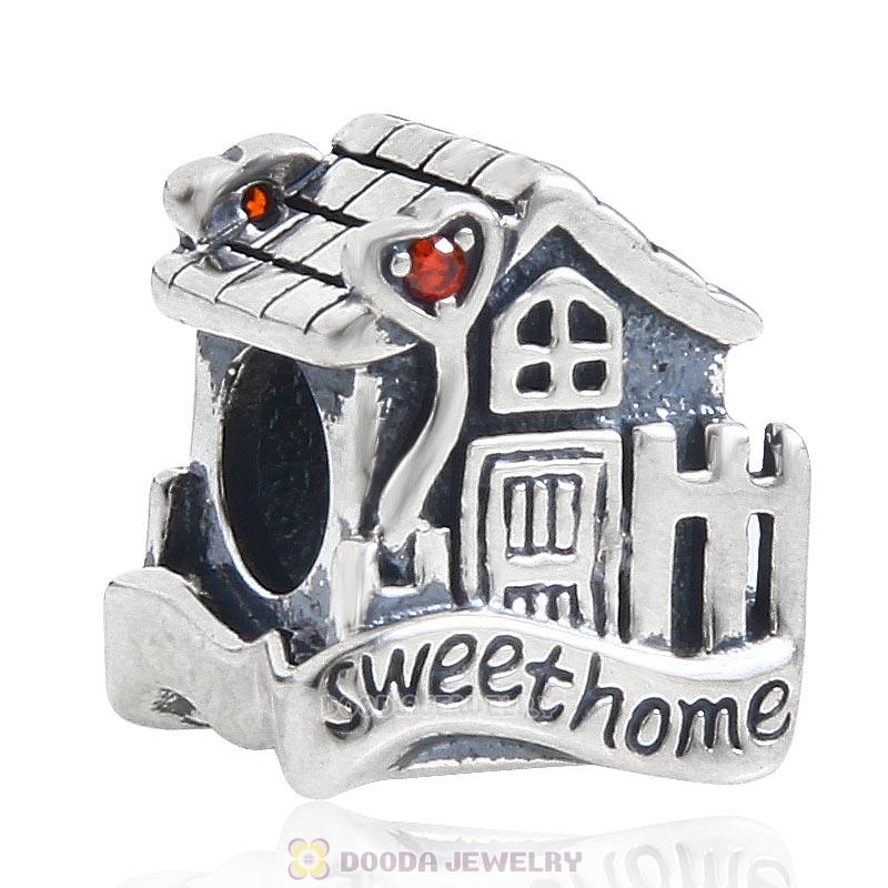 925 Sterling Silver Sweet Home Charm House Bead with Stone