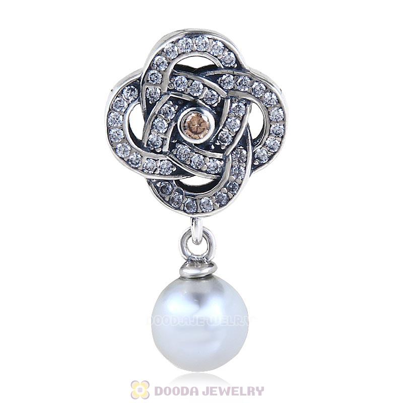 925 Sterling Silver Entwined Charm Dangle Pearl Bead