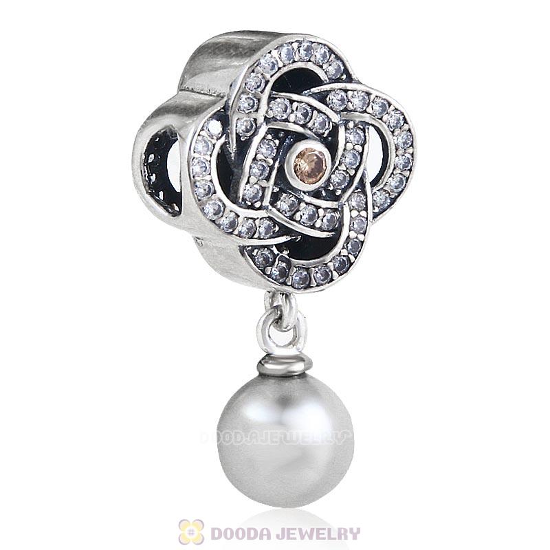 925 Sterling Silver Entwined Charm Dangle Pearl Bead