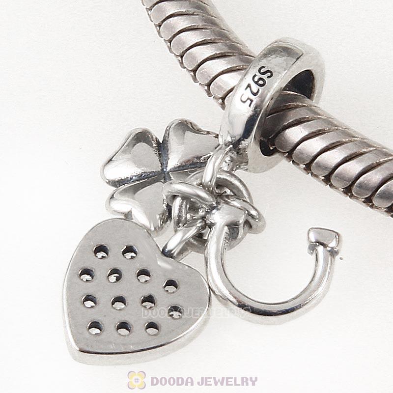 Horseshoe Clovers and Heart 925 Sterling Silver Lucky Charm
