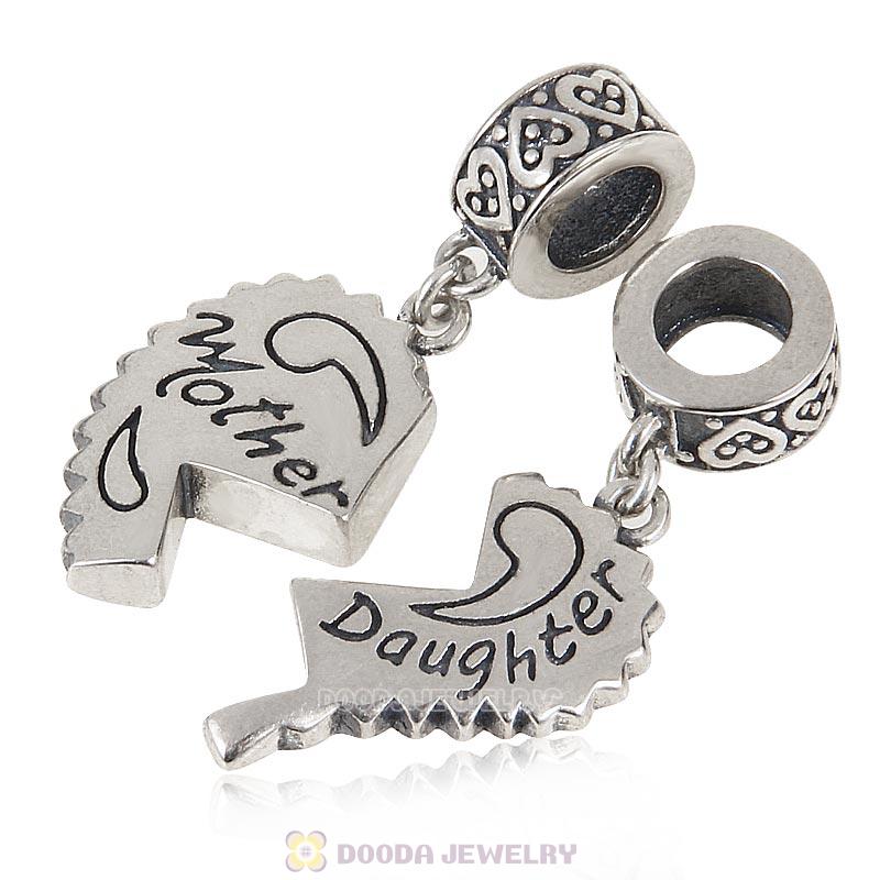 Mother Daughter Separate Heart 925 Sterling Silver Dangle Charms