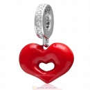 925 Sterling Silver Red Lip Love Kiss Dangle Heart Charm