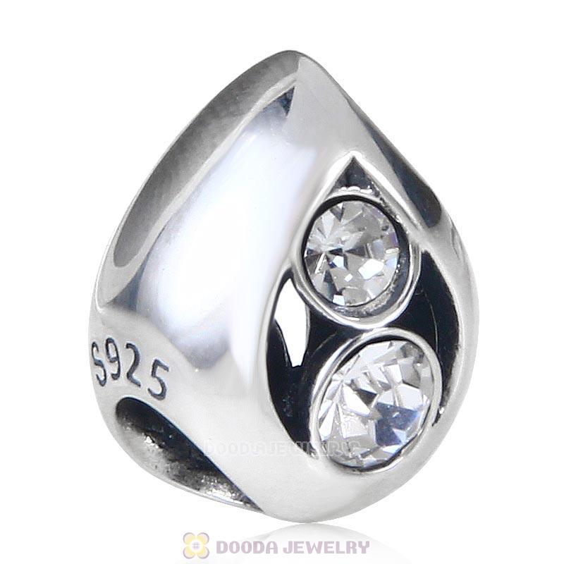 Mom Letter 925 Sterling Silver Clear Crystal Waterdrop Charm Bead