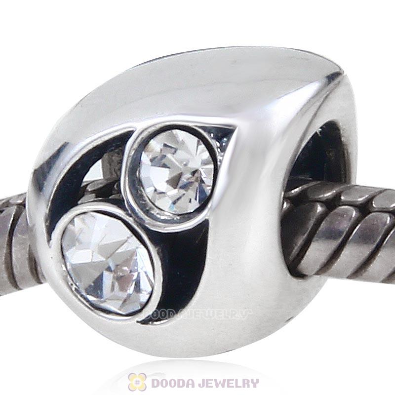 Mom Letter 925 Sterling Silver Clear Crystal Waterdrop Charm Bead