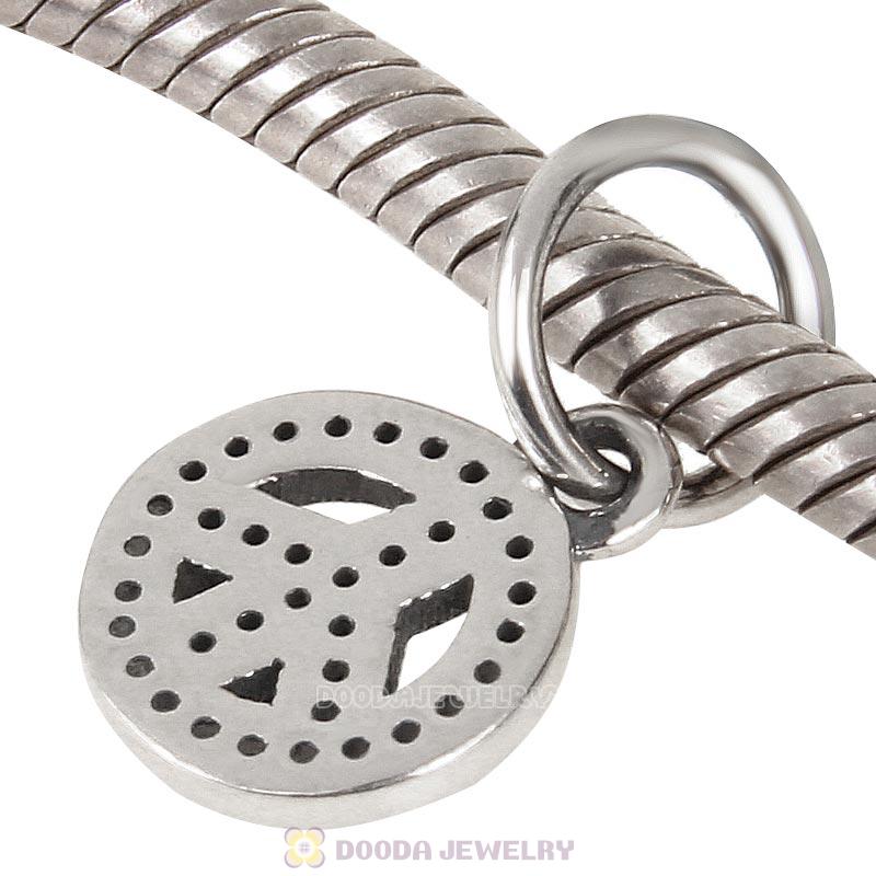 925 Sterling Silver Symbol of Peace Charm with Clear Cz