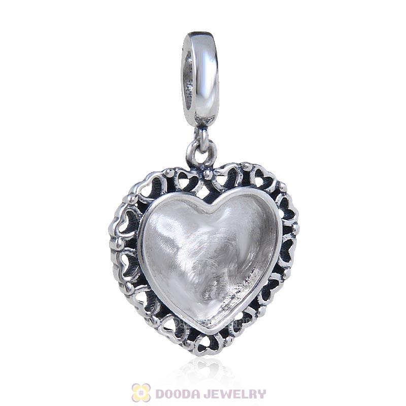 925 Sterling Silver Dangle Love Heart Personalized Photo Charm Bead 