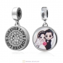Bride and Groom 925 Sterling Silver Dangle Love Forever Personalized Photo Charm Pendant