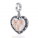 Wedding Lover Bear 925 Sterling Silver Dangle Heart Personalized Photo Charm Bead