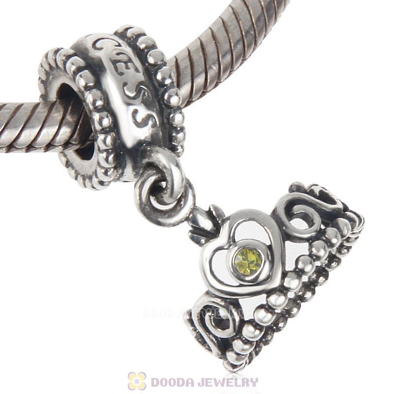 European Sterling Silver My Princess Dangle With Olivine Austrian Crystal