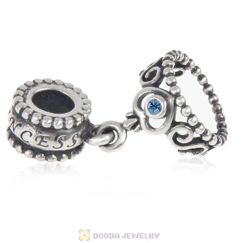 European Sterling Silver My Princess Dangle With Montana Austrian Crystal