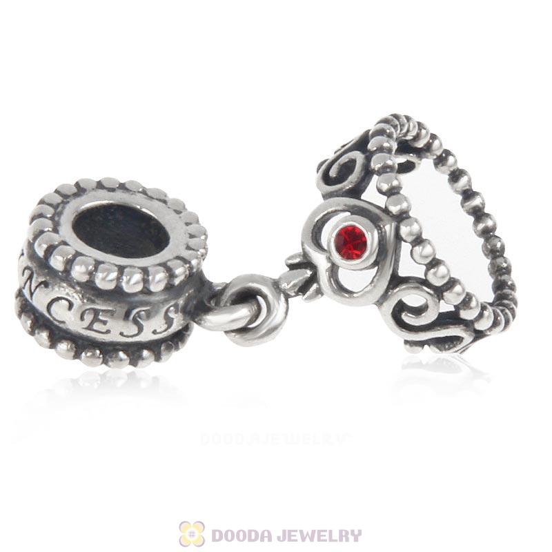 European Sterling Silver My Princess Dangle With Light Siam Austrian Crystal