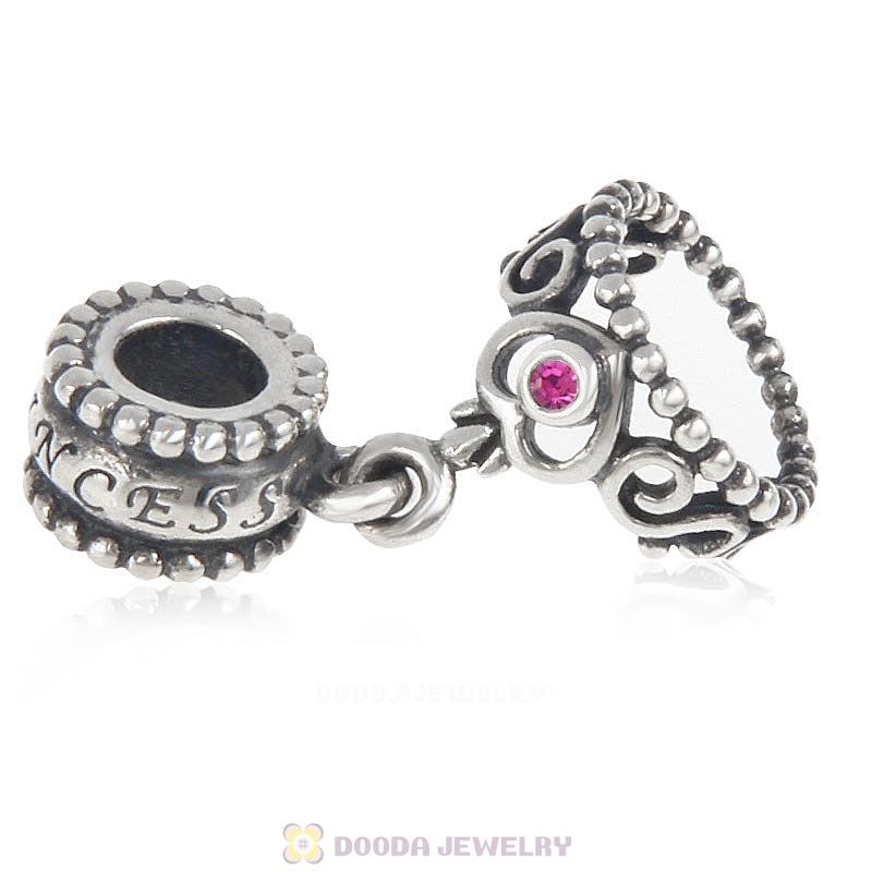 European Sterling Silver My Princess Dangle With Fuchsia Austrian Crystal
