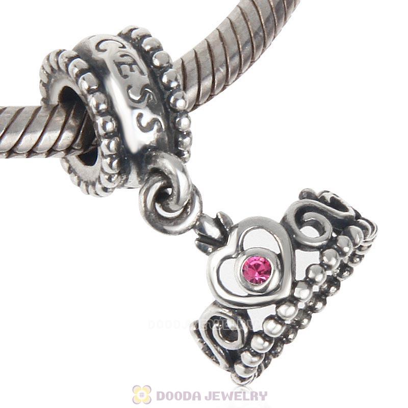 European Sterling Silver My Princess Dangle With Rose Austrian Crystal