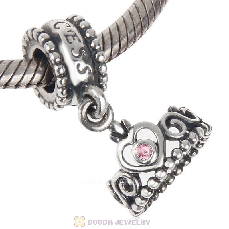 European Sterling Silver My Princess Dangle With Light Rose Austrian Crystal