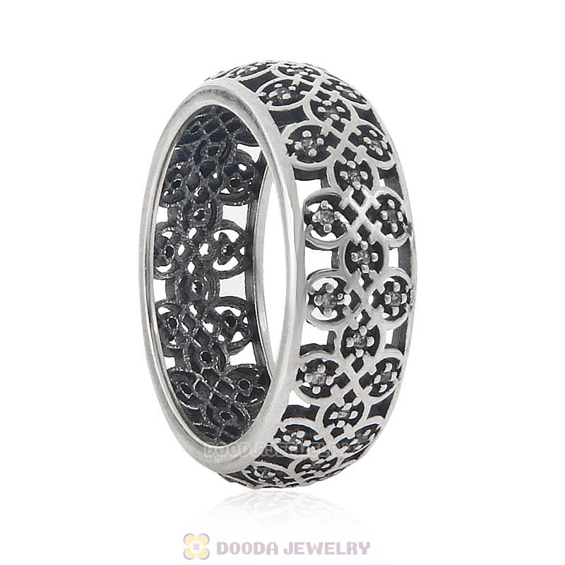 925 Sterling Silver Intricate Lattice Ring with Clear CZ