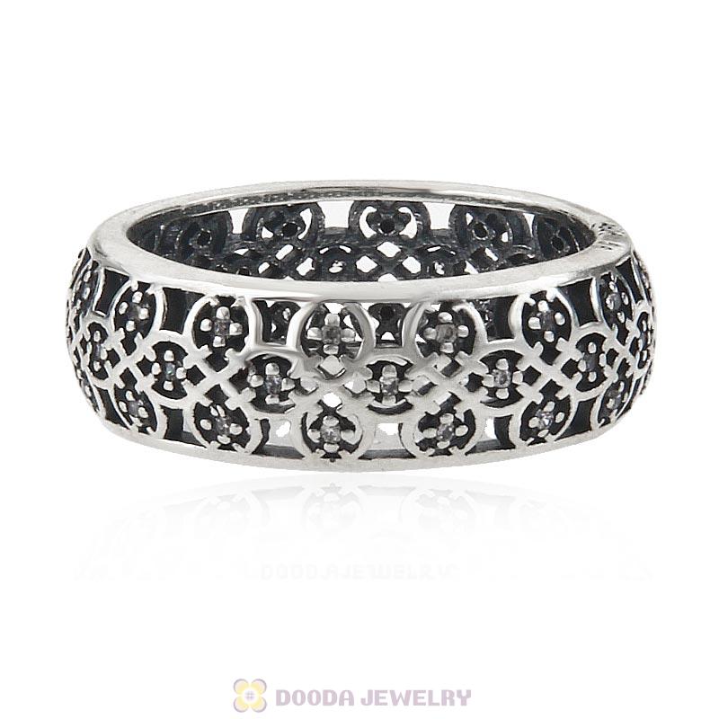 925 Sterling Silver Intricate Lattice Ring with Clear CZ