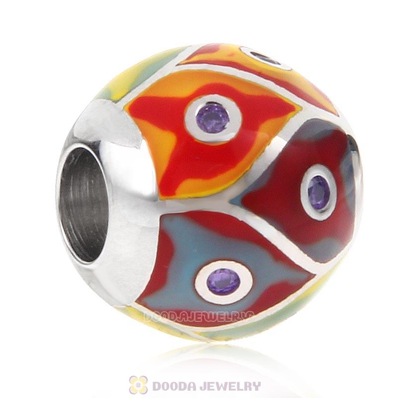 European Style Round Ball Bead 925 Sterling Silver with Enamel