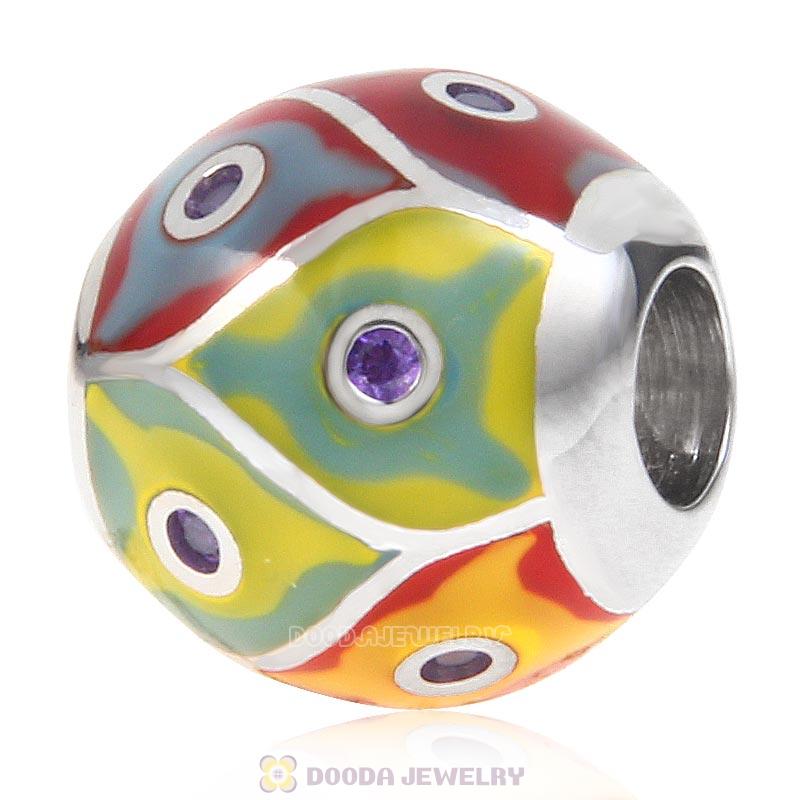 European Style Round Ball Bead 925 Sterling Silver with Enamel