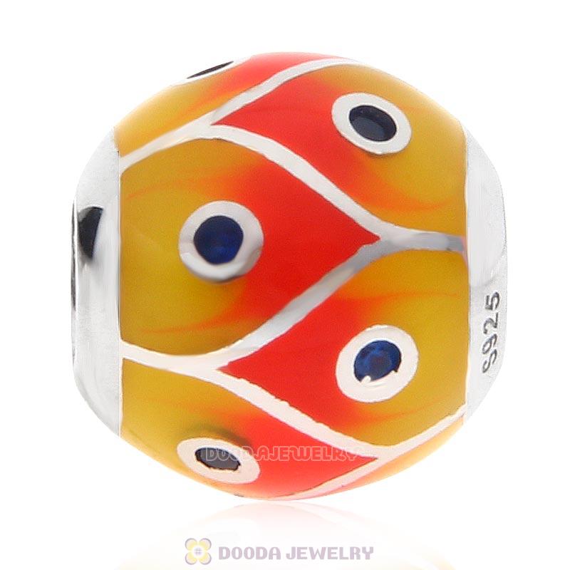European Style Round Ball Bead 925 Sterling Silver with Enamel