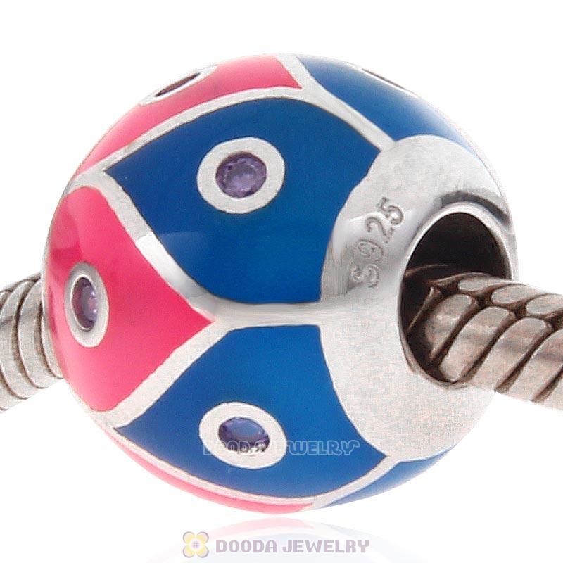 European Style Round Ball Bead 925 Sterling Silver with Enamel