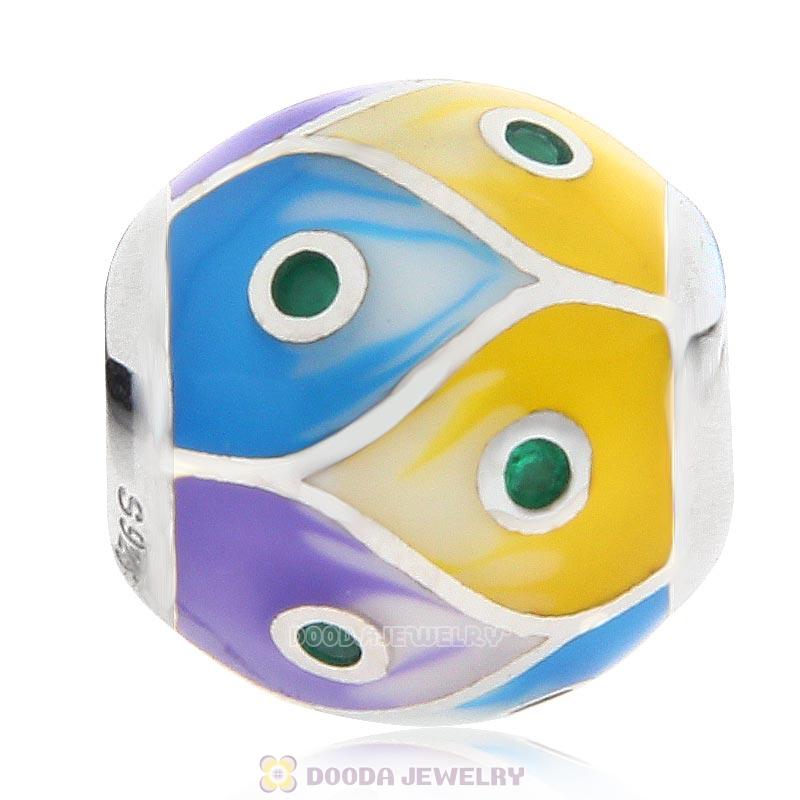 European Style Round Ball Bead 925 Sterling Silver with Enamel