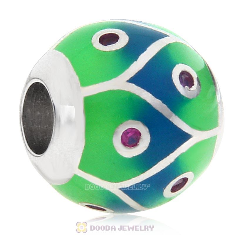 European Style Round Ball Bead 925 Sterling Silver with Enamel